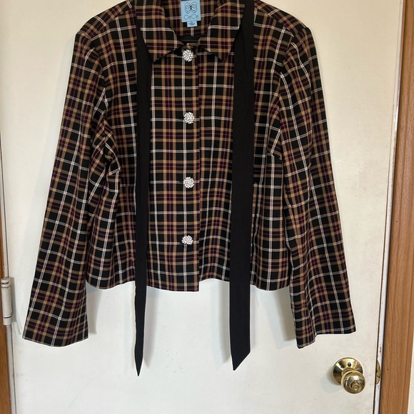 Cece Plaid Tie Neck Blazer Jacket with Rhinestone Button-Up Size XL - Picture 4 of 14